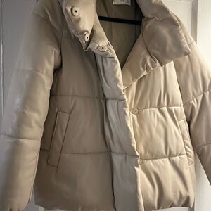 Mango Light Beige leather Puffer Jacket